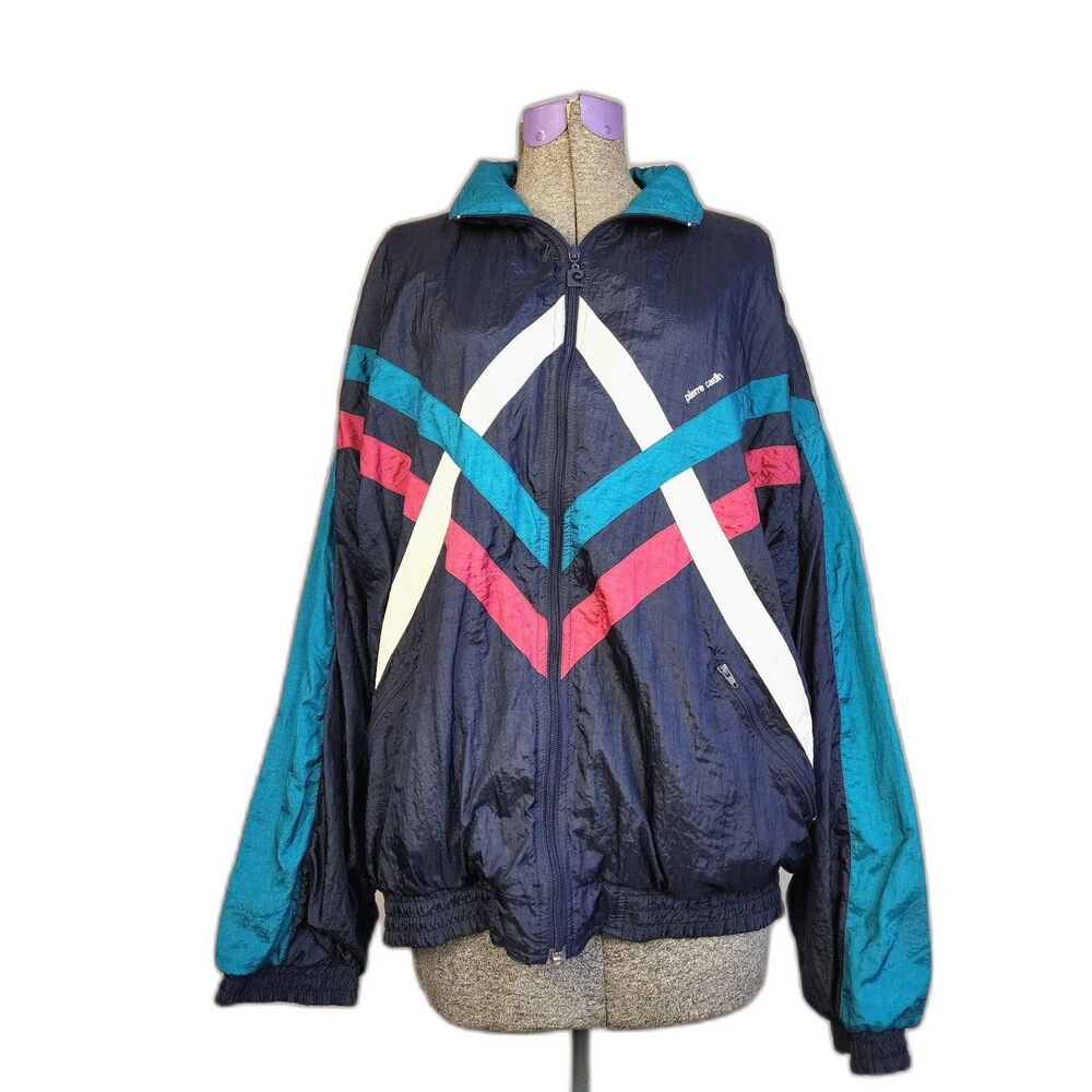 Pierre Cardin VTG 80s 90s Geometric Line Windbreaker Sports Jacket Unisex Size L